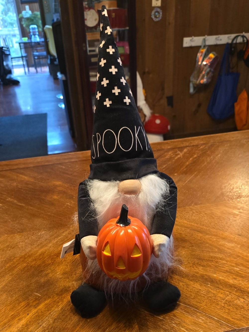 Rae Dunn Black Gnome with Orange Jack-o'-Lantern